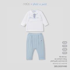NOUS - Bộ dài tay áo cài lệch trắng phối quần xanh da trời - 6-9M - SS25.T8A