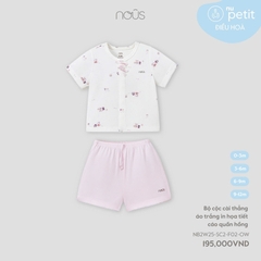 NOUS - Bộ cộc cài thẳng áo trắng in họa tiết cáo quần hồng - 6-9M - SS25.T8A