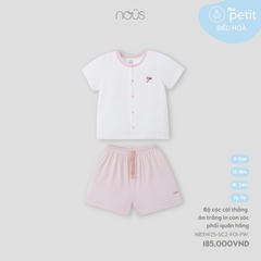 NOUS - Bộ cộc cài thẳng áo trắng in con sóc phối quần hồng - 18-24M - SS25.T8A