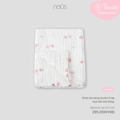 NOUS - Khăn đa năng muslin 6 lớp họa tiết thỏ hồng - SS25.T8A