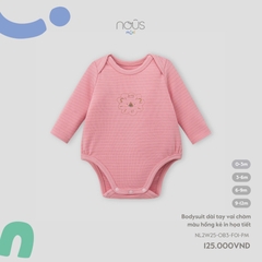 NOUS MINI - Body chip dài tay vai chờm màu hồng kẻ in họa tiết - SS25.T8B - hồng kẻ in họa tiết - 6-9M
