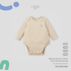 NOUS MINI - Body chip dài tay vai chờm sọc be nâu thêu họa tiết - 6-9M - SS25.T8B