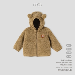 NOUS - Áo khoác lông mũ tai gấu màu nâu thêu hình sư tử - SS25.T9C - nâu thêu hình sư tử - 9-12M