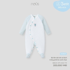 NOUS - Body dài tất cài lệch trắng phối kẻ xanh nhạt  - SS25.T10A