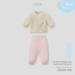 NOUS:-:Bộ:dài:cài:thẳng:áo:màu:be:phối:quần:hồng:nhạt:-:6-9M:-:SS25.T10A