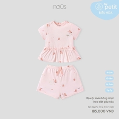NOUS - Bộ cộc màu hồng nhạt họa tiết gấu nâu - - 2-3Y - SS25.T10A