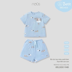 NOUS - Bộ cộc tay màu xanh lam họa tiết cún con - 12-18M - SS25.T10A