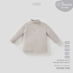 NOUS - Áo dài tay cao cổ xanh ghi thêu trang trí - SS25.T10A