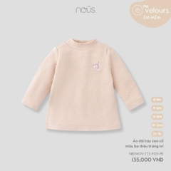 NOUS - Áo dài tay cao cổ màu be thêu trang trí - 2-3Y - SS25.T10A