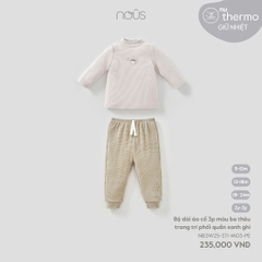 NOUS:-:Bộ:dài:áo:cổ:3p:màu:be:thêu:trang:trí:phối:quần:xanh:ghi:-:2-3Y:-:SS25.T10A