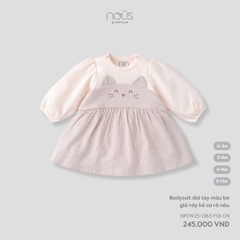 NOUS - Bodysuit dài tay màu be giả váy kẻ ca rô nâu - SS25.T10A