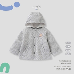 NOUS MINI - Áo khoác có mũ kẻ ô màu ghi - 9-12M - SS25.T10A