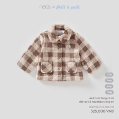 NOUS - Áo khoác lông có cổ dài tay kẻ nâu thêu trang trí - 3-4Y - SS25.T10A