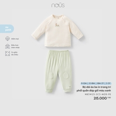 NOUS - Bộ dài áo be in trang trí phối quần đáp gối màu xanh - SS25.T11A - uần đáp gối màu xanh - 2-3Y