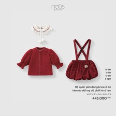 NOUS - Bộ quần yếm dáng bí ca rô đỏ kèm áo dài tay đỏ phối lá cổ ren - SS25.XMAS - ay đỏ phối lá cổ ren - 0-3M