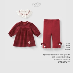 NOUS - Bộ dài tay áo ca rô đỏ phối quần đỏ đính nơ kèm lá cổ trắng - SS25.XMAS - h nơ kèm lá cổ trắng - 6-9M