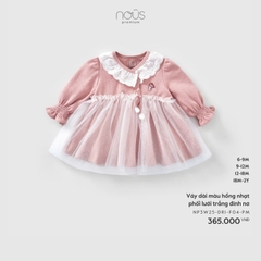 NOUS - Váy dài màu hồng nhạt phối lưới trắng đính nơ - 12-18M - SS25.T11A