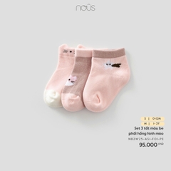 NOUS - Set 3 tất màu be phối hồng hình mèo - M - SS25.T11A