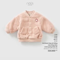 NOUS S10 - Áo khoác lông cài thẳng màu hồng thêu cô bé quàng khăn đỏ - 18-24M - SS25.T11A
