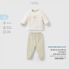 NOUS - Bộ dài áo chui đầu be in trang trí phối quần xanh lá - 2-3Y - SS25.T11A