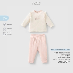 NOUS - Bộ dài áo chui đầu be in trang trí phối quần hồng - SS25.T11A - Hồng - 12-18M