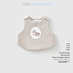 NOUS - Áo gile nhung màu be xám thêu con ngựa trang trí - 6-9M - SS25.TET