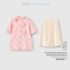 NOUS - Áo dài hồng nhạt họa tiết Nous đính bông hoa phối quần be - 6M - SS25.TET