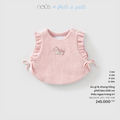 NOUS - Áo gile nhung hồng phối bèo thắt nơ thêu ngựa trang trí - 9M - SS25.TET