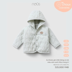NOUS - Áo khoác gió chần bông có mũ màu xám xanh thêu trang trí - 18M - SS25.T12A