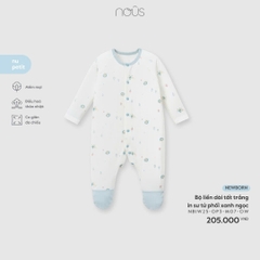 NOUS - Bộ liền dài tất trắng in sư tử phối xanh ngọc - Newborn - SS26.T1A