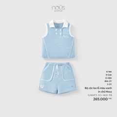 NOUS - Bộ cộc ba lỗ màu xanh in chữ Nous - 6-9M - SS26.T3B