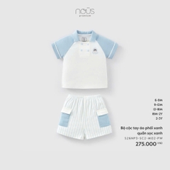 NOUS - Bộ cộc tay áo phối xanh, quần sọc xanh - 9-12M - SS26.T3B