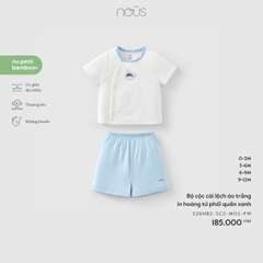 NOUS - Bộ cộc cài lệch áo trắng in hoàng tử phối quần xanh - 9-12M - SS26.T3C