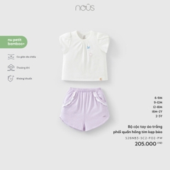 NOUS - Bộ cộc tay áo trắng phối quần hồng tím kẹp bèo - 9-12M - SS26.T3C