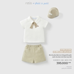 NOUS - Bộ mix phụ kiện áo trắng phối quần xanh rêu kèm mũ thêu họa tiết - 12-18M - SS26.T4A