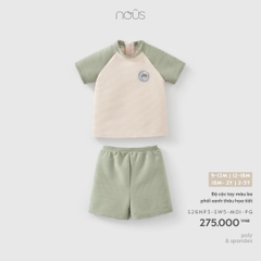 NOUS - Bộ cộc tay màu be phối xanh thêu họa tiết - 18-24M - SS26.T4A