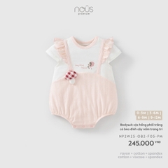 NOUS - Bodysuit cộc hồng phối trắng có bèo đính cây nấm trang trí - 9-12M - SS26.T7A