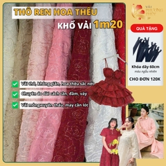 Vải thô ren thêu hoa hồng ánh kim Phượng Thúy khổ 1m20