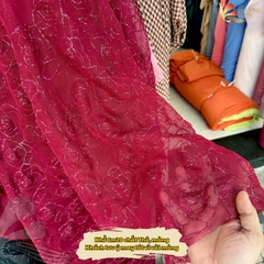 Vải thô ren thêu hoa hồng ánh kim Phượng Thúy khổ 1m20