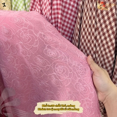 Vải thô ren thêu hoa hồng ánh kim Phượng Thúy khổ 1m20