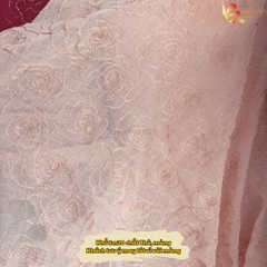 Vải thô ren thêu hoa hồng ánh kim Phượng Thúy khổ 1m20