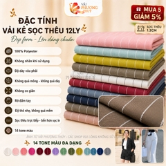 Vải kẻ sọc thêu Phượng Thúy khổ 1m50