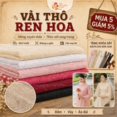 Vải thô ren thêu hoa hồng ánh kim Phượng Thúy khổ 1m20