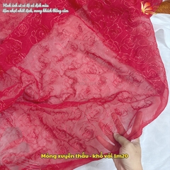 Vải thô ren thêu hoa hồng ánh kim Phượng Thúy khổ 1m20