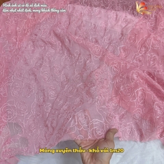 Vải thô ren thêu hoa hồng ánh kim Phượng Thúy khổ 1m20