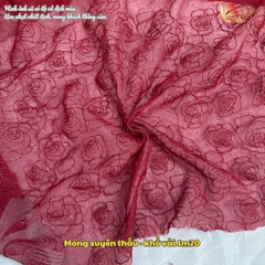 Vải thô ren thêu hoa hồng ánh kim Phượng Thúy khổ 1m20