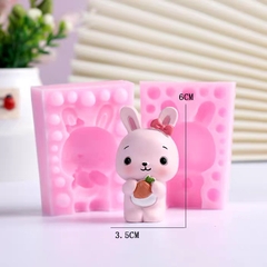 Khuôn Silicon Động Vật Con Thỏ 2 Mảnh Ôm Cà Rốt Đứng  6cm