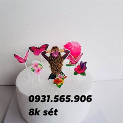 Set Cắm Cô Gái Nơ Hồng Hoa Bướm Hồng