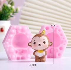 Khuôn Silicon Động Vật Con Khỉ 2 Mảnh Đội Nón 6cm