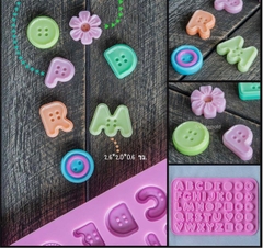 Khuôn Silicon - Chữ Cái IN - Viền Nút Hoa Tim Vuông - 2cm